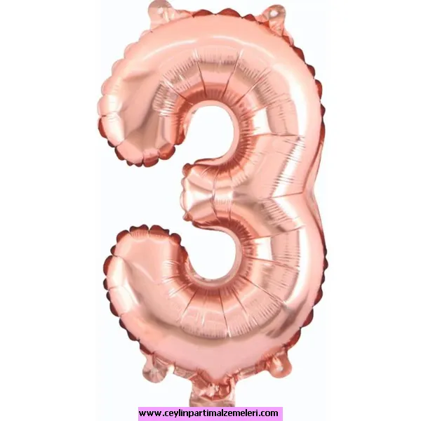 3 Rakam Rose Folyo Balon